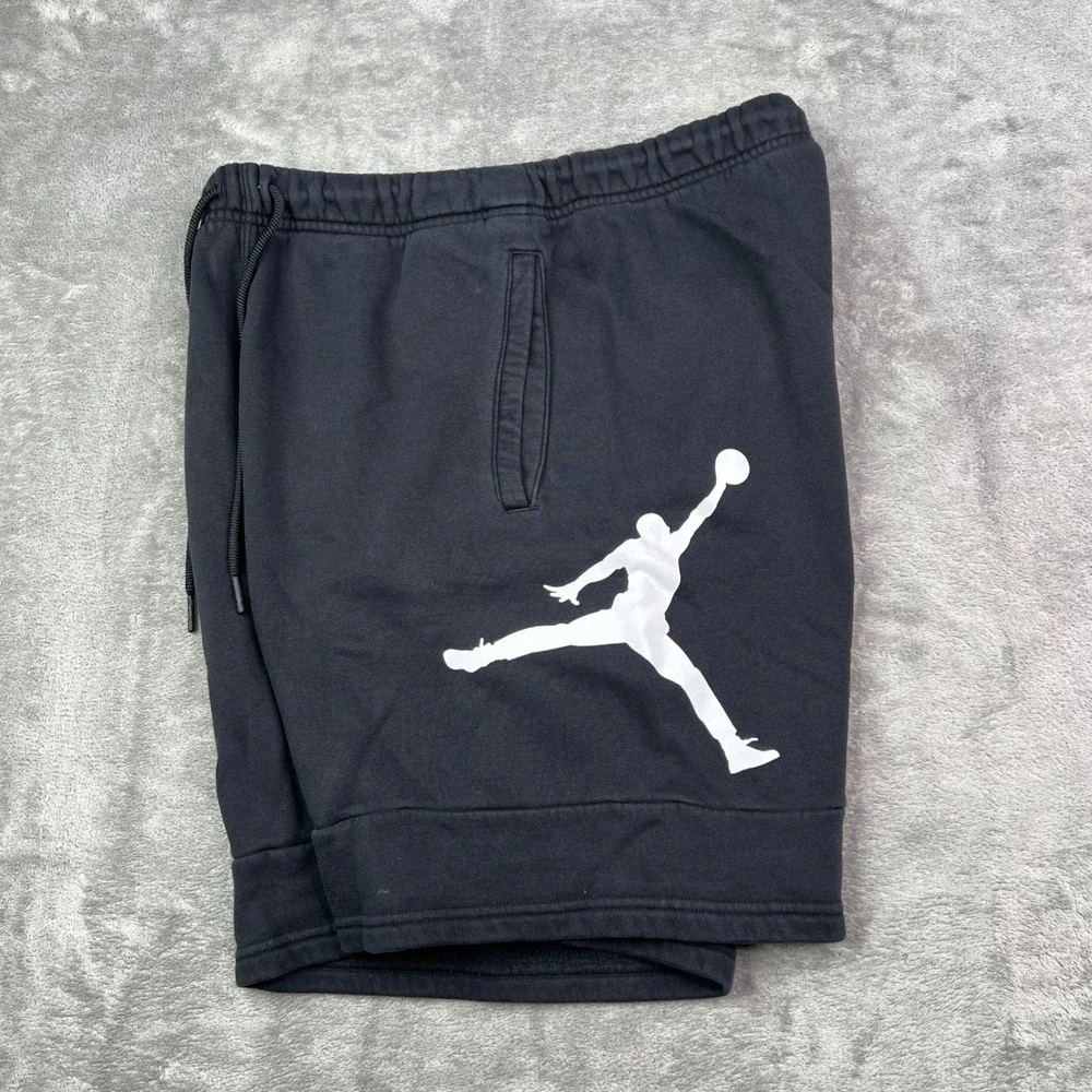Jordan Jumpman Fleece Shorts Mens Small Black Solid Logo Drawstring Pockets 7